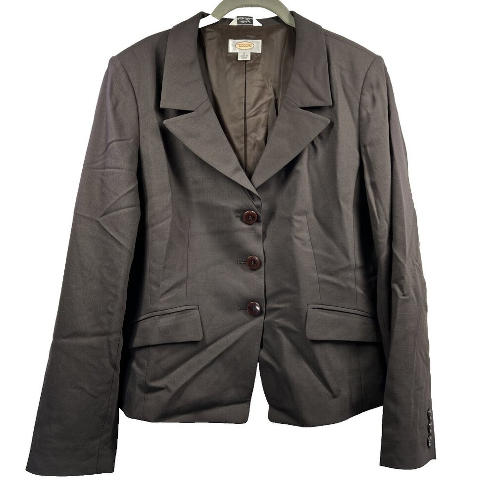 Talbots Women's Wool Spandex Blazer Size 8 Solid Brown Italian Lined Long Sleeve